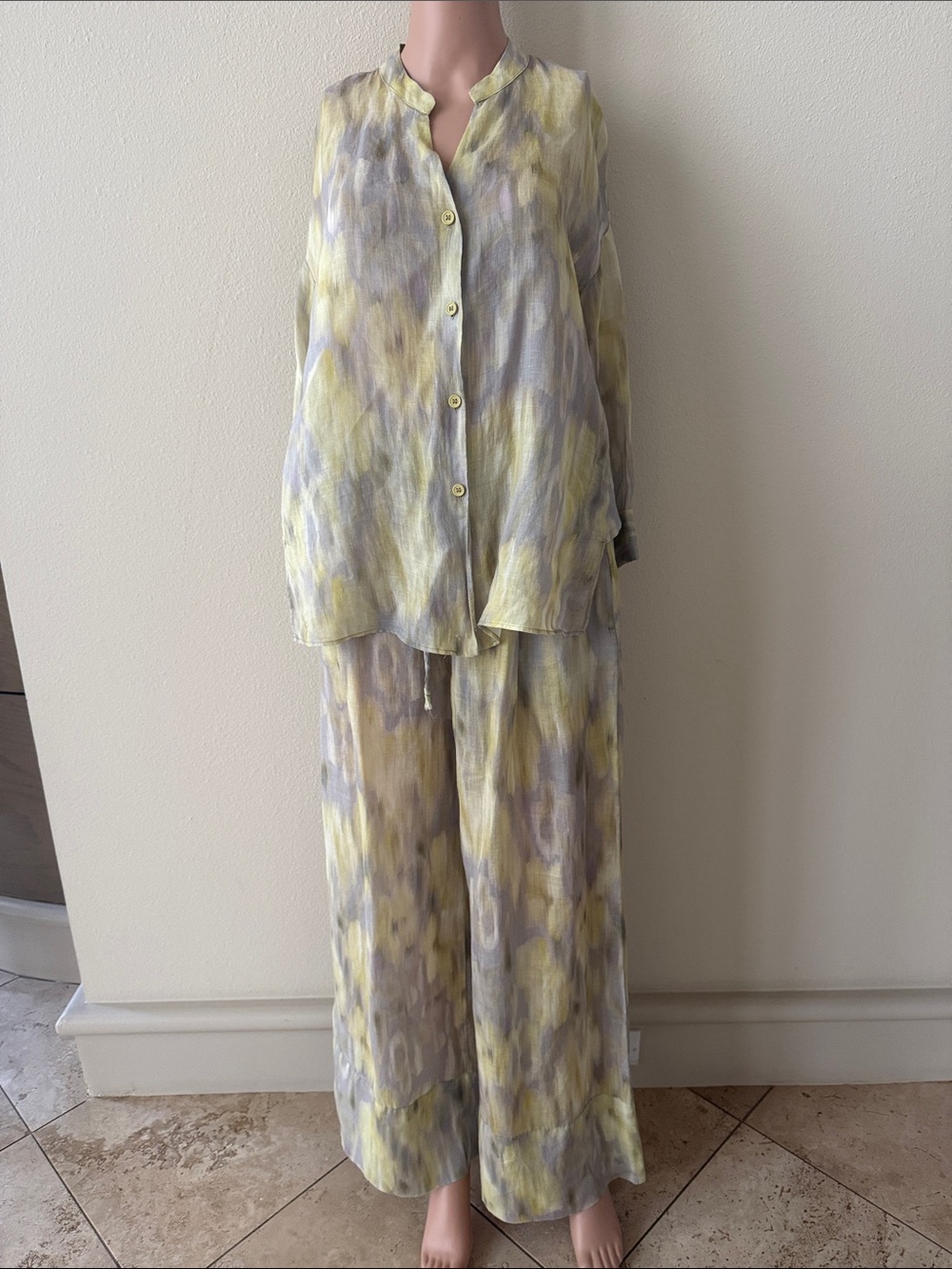 Zara Soft Yellow and Light Gray Button-Up Set